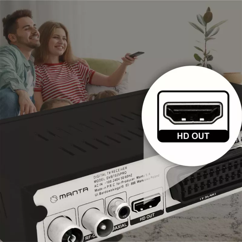 Skaitmeninis TV imtuvas MANTA DVBT025PRO DVB-T2 Full HD USB įrašymas