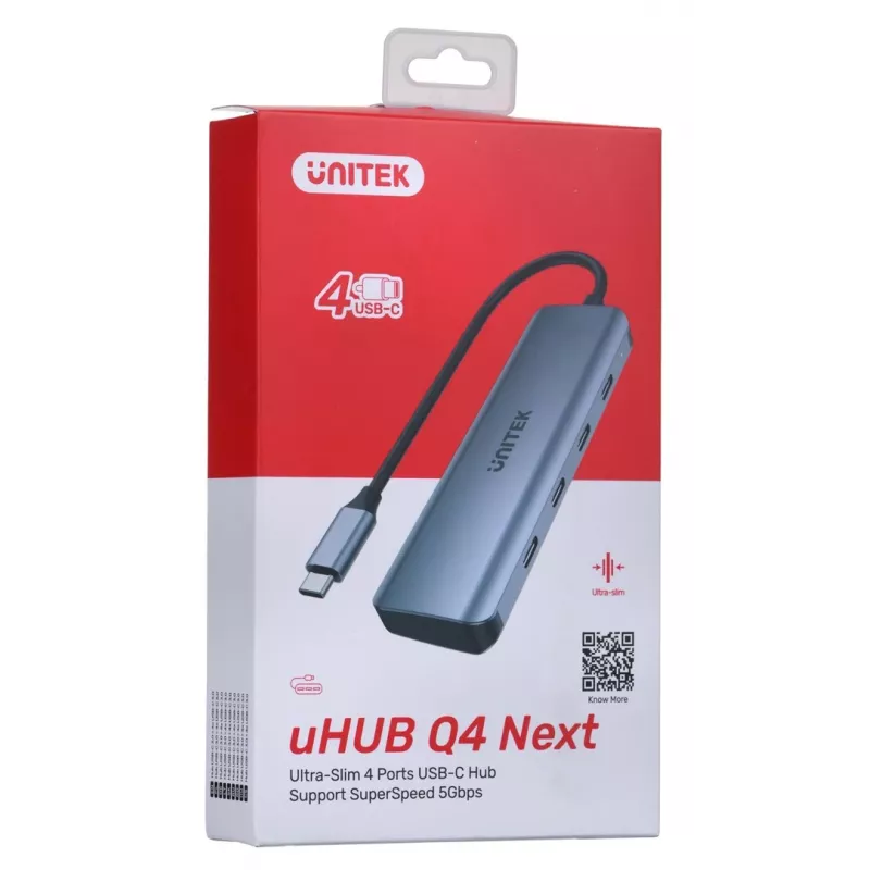 UNITEK uHUB Q4 USB-C 4 prievadų USB 3.2 Gen 1 5000 Mbit/s pilkas
