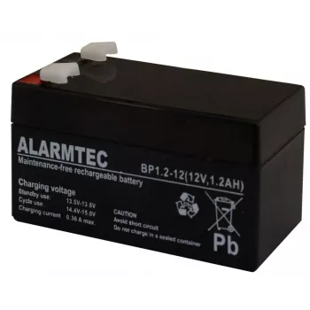 Akumuliatorius VRLA AGM Alarmtec EMU Electronic BP 1.2-12 — 12 V, 1,2 Ah, 43×59 mm, 570 g