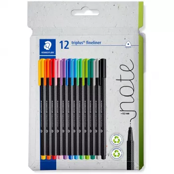 Finelineris Staedtler 334 C12 Superfine juoda mėlyna žalia pilka šviesiai mėlyna šviesiai žalia oranžinė rožinė raudona violetinė geltona 12 vnt.