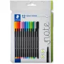 Finelineris Staedtler 334 C12 Superfine juoda mėlyna žalia pilka šviesiai mėlyna šviesiai žalia oranžinė rožinė raudona violetinė geltona 12 vnt.