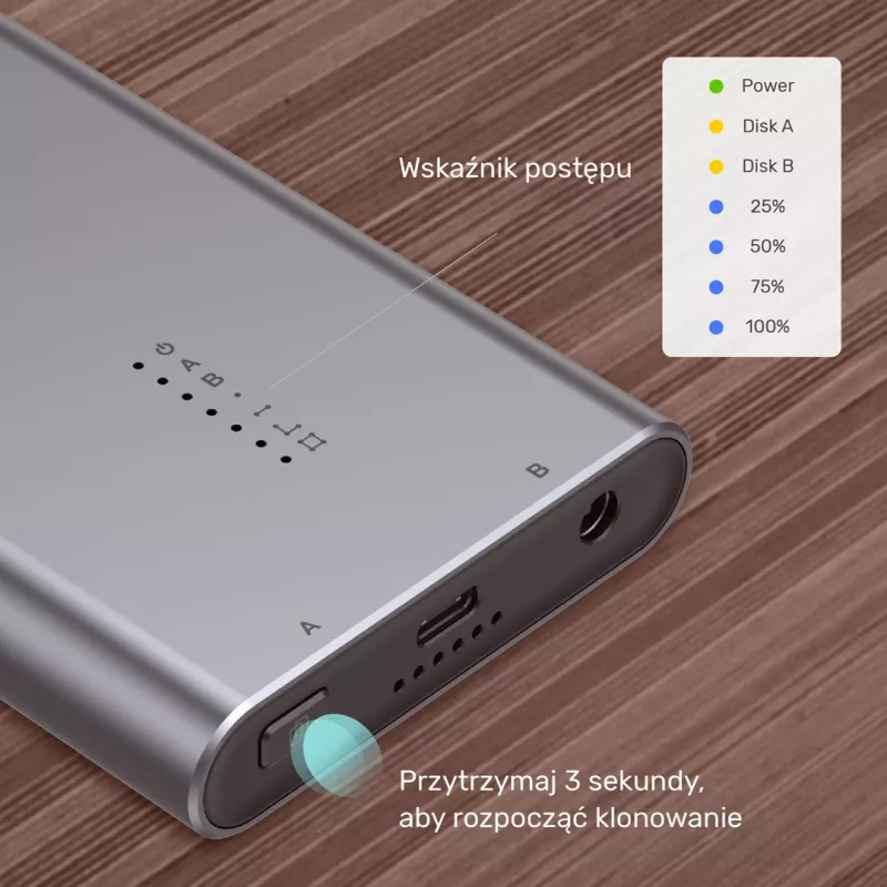 SSD dėklas Unitek S1206A 2× M.2 NVMe PCIe Gen3 x4, USB 3.2 Gen 2 (10 Gbit/s), aliuminis, USB-C, su maitinimo šaltiniu
