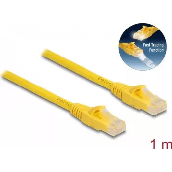 Delock pataisos laidas RJ-45 (M) – RJ-45 (M) 1 m CAT 6a UTP halogen-free, greitas identifikavimas, geltonas