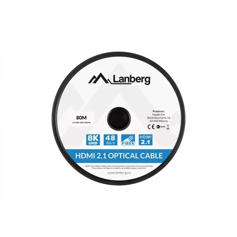 HDMI laidas M/M V2.1 80m 8K juodas optinis AOC LANBERG