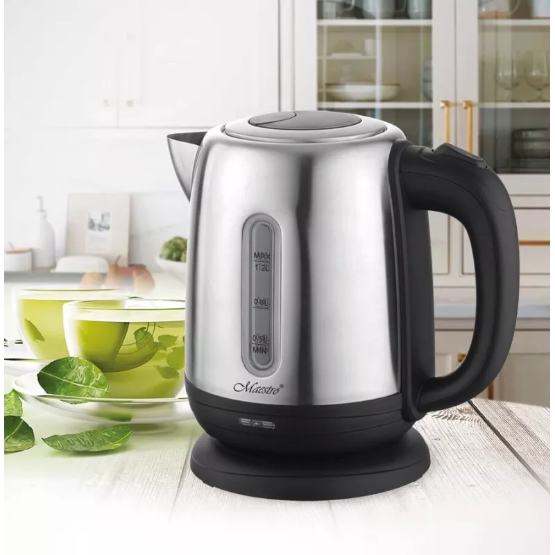 Elektrinis virdulys Maestro MR-027 1.2 L 1630 W nerūdijantis plienas, apsauginis nuo kalkių filtras, vandens lygio indikatorius