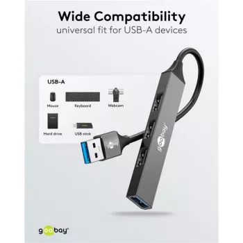 Goobay USB Hub 74456 USB-A 4 prievadai 5000 Mbit/s Šviesiai pilka