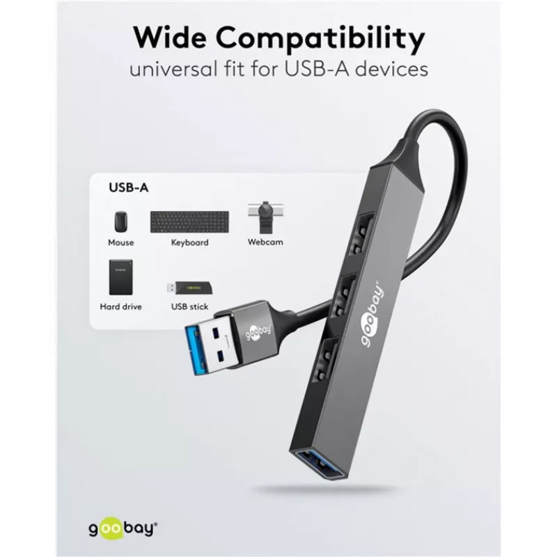 Goobay USB Hub 74456 USB-A 4 prievadai 5000 Mbit/s Šviesiai pilka