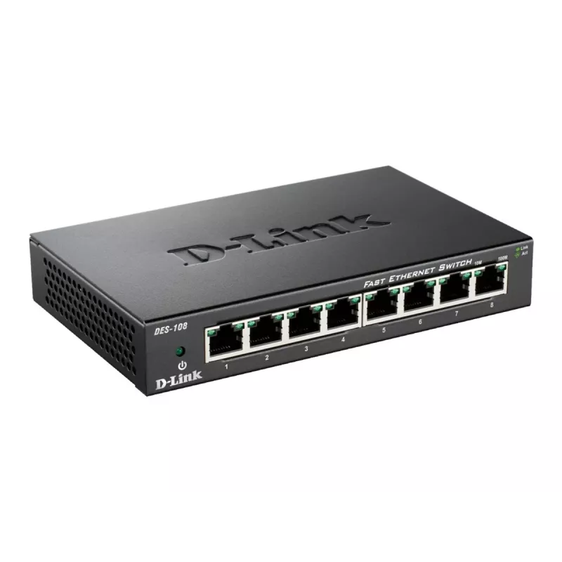 D-Link DES-108 juodas 8 prievadų Fast Ethernet jungiklis