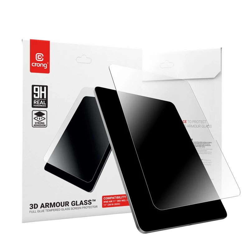 Grūdinto stiklo apsauginis ekrano stiklas Crong iPad Air 11 (M3) — modelis CRG3DAGIPDA11