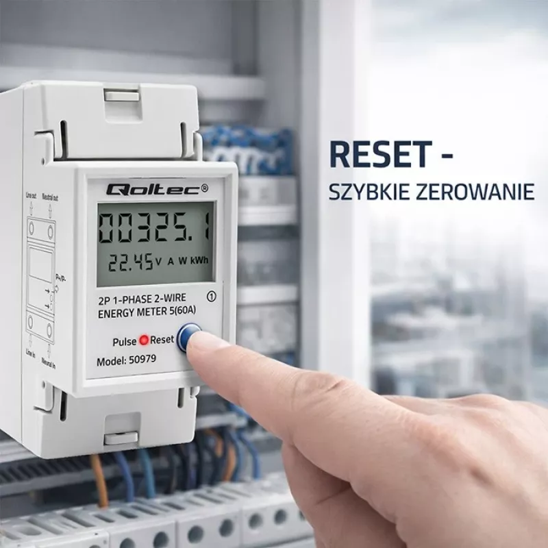Energijos skaitiklis QOLTEC Vienfazis DIN-bėgis 230V (MPN 50979)