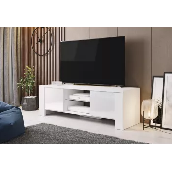 Cama TV stovas WEST 42/130/42 baltas/baltas blizgus