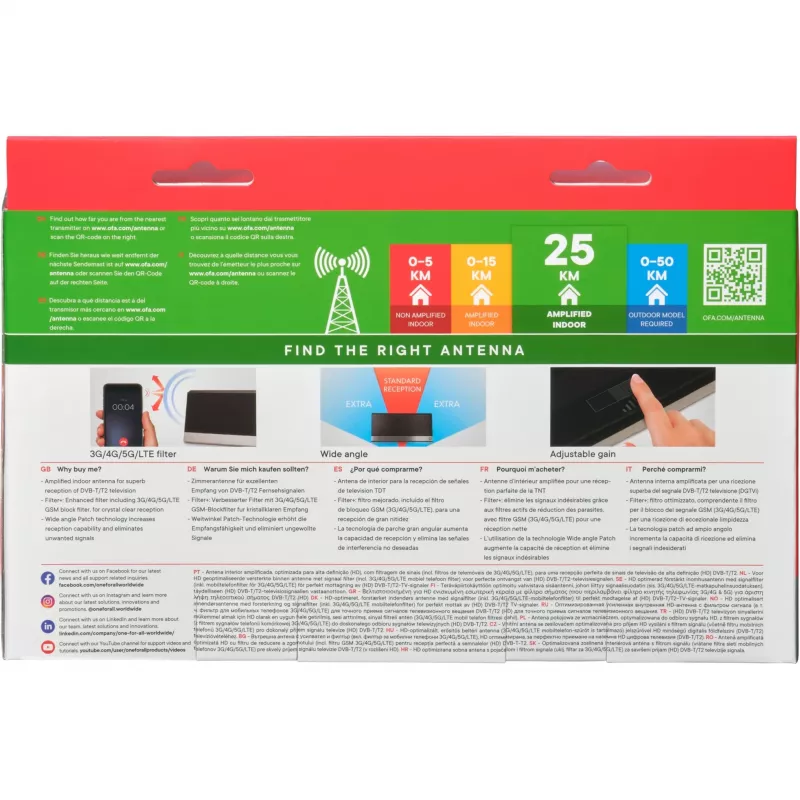 Vidinė antena One For All SV 9385 DVB-T DVB-T2 juoda