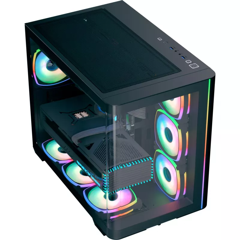 Bokštinis kompiuterio korpusas AEROCOOL P500C EVO-G-BK-v1 su 2 grūdinto stiklo plokštėmis, juodas