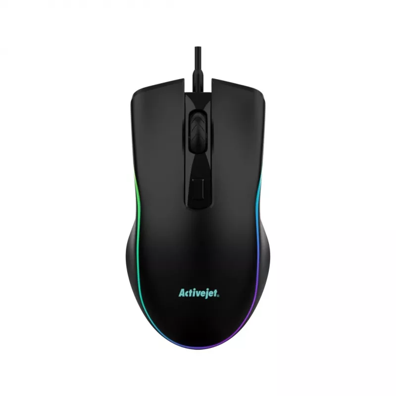 Laidinė šildoma žaidimų pelė ActiveJet AMY-W390 – ambidekstrinė, optinė 2000 DPI, USB Type-A, 4 mygtukai, juoda