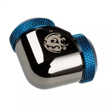 Adapteris 90° BitsPower 12 mm AD Hardtube iki 12 mm AD Hardtube, blizgus juodas/mėlynas