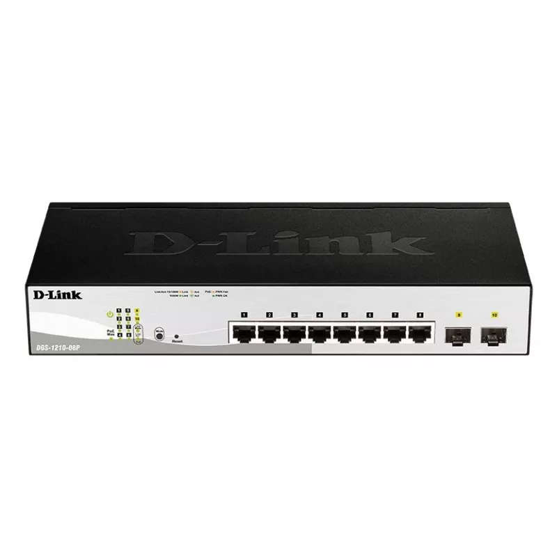 D-Link DGS-1210-08P/E valdomas L2 Gigabit Ethernet (10/100/1000) PoE jungiklis, juodas