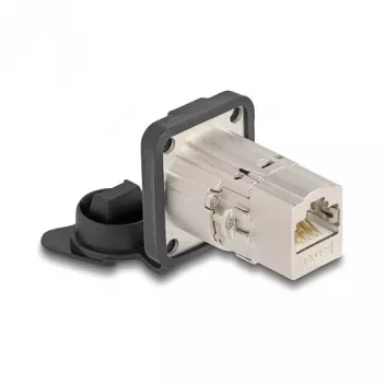 DeLOCK 67061 D-Type RJ45 Cat.6a STP įmontuojamas jungiklis su apsauginiu dangteliu, IP66