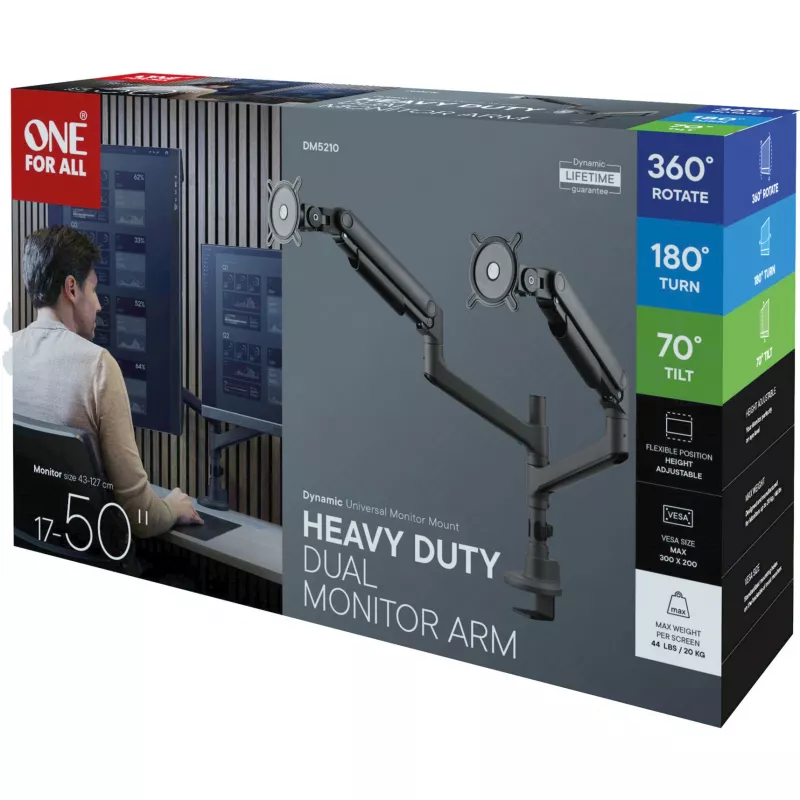 Universali sunkiasvorė monitoriaus rankena DM 5210 Dual Heavy Duty, Monitor Mount juoda, skirta 43 - 127 cm (17 - 50 colių) monitoriams