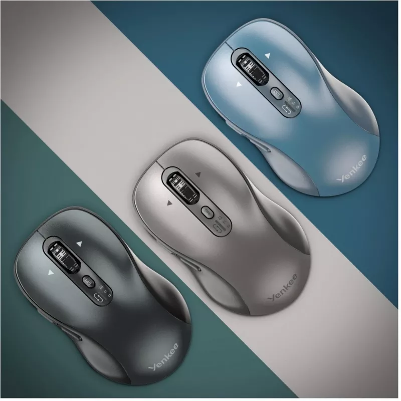 Belaidė pelė YENKEE YMS2010BE dviejų režimų ergonomiška, 2,4 GHz USB imtuvas + Bluetooth 5.1, 4 lygių DPI 1000–3200, 6 mygtukai