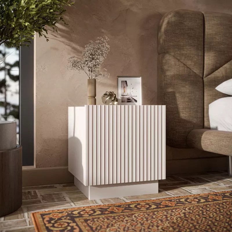 Naktinių stalelių komplektas Cama meble LIVERTI 2 vnt, 45×42×47 cm, smėlio spalvos, MDF ir medžio drožlių plokštė