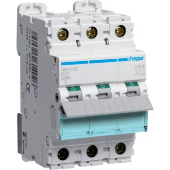 Hager NBN332 Automatinis jungiklis B charakteristika 3 polių 3 moduliai