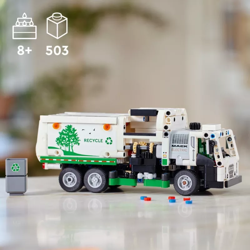 LEGO Technic Mack LR Electric šiukšlių sunkvežimis 42167 — 503 dalys, motorizuotas, 230×80×90 mm