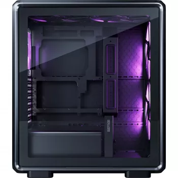 Korpusas PC Cooler Master MasterFrame 500 Mesh Midi Tower — Juodas su permatomu šonu, palaiko ATX/EATX, 2x200mm priekyje, 1x120mm gale