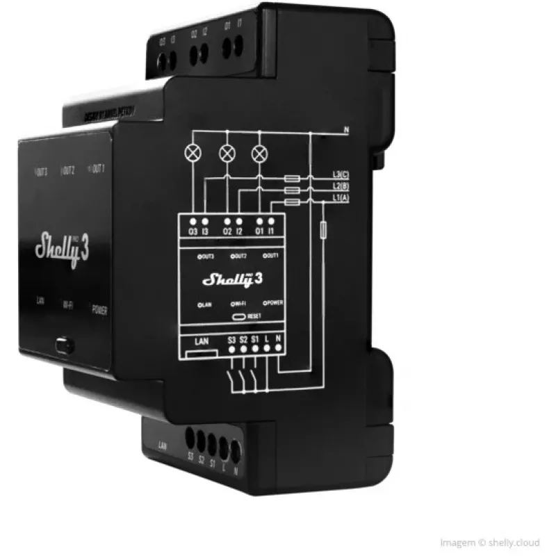 Shelly Pro 3 DIN bėgio WiFi/LAN/Bluetooth relių jungiklis