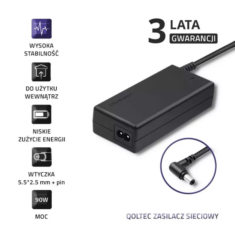 Qoltec 50090 90W maitinimo adapteris/inverteris, vidaus, juodas