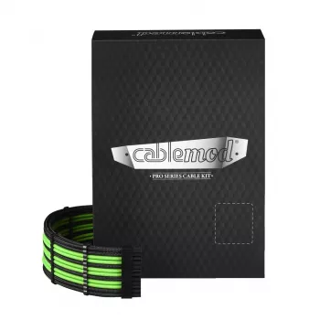 Vidinis maitinimo kabelių rinkinys CableMod CM-PCSR-FKIT-NKKLG-R, juoda/žalia, ModMesh, Corsair RMi/RMx/RM (Black Label)