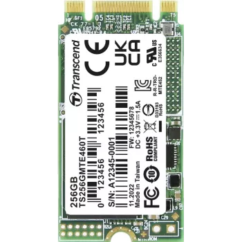 Transcend MTE460T 256 GB vidinis M.2 PCIe NVMe SSD 2242 PCIe NVMe 3.0 x2 Mažmeninė pakuotė TS256GMTE460T