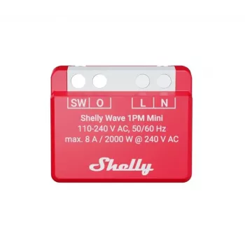 Sieninis išmanusis relejė Shelly 1PM — vieno kanalo Z-Wave mini jungiklis, 110–240 V, 8 A, 2000 W, 868,4 MHz