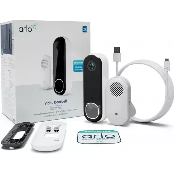 Vaizdo skambutis Arlo Essential 2K su garsiniu signalu, 180° matymo laukas, laidinis / belaidis