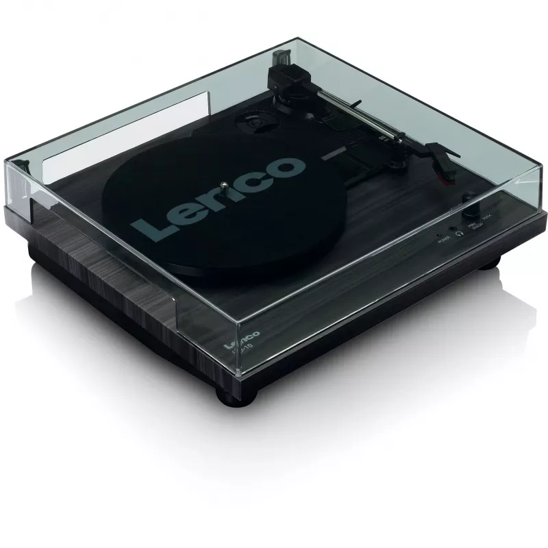 Patefono grotuvas su diržine pavara Lenco LS-10 Black su įmontuotais garsiakalbiais, 33/45 aps/min, RCA išėjimas, ausinių lizdas