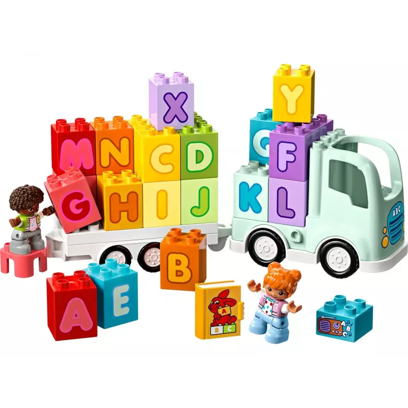 Konstruktorius LEGO DUPLO 10421 ABC sunkvežimis, 36 dalių, 2 minifigūrėlės, nuo 2 m., matmenys 110×140×70 mm