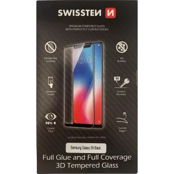 Grūdintas 3D pilno klijavimo ekrano apsauginis stiklas SWISSTEN, skirtas Samsung Galaxy S8 – juodas
