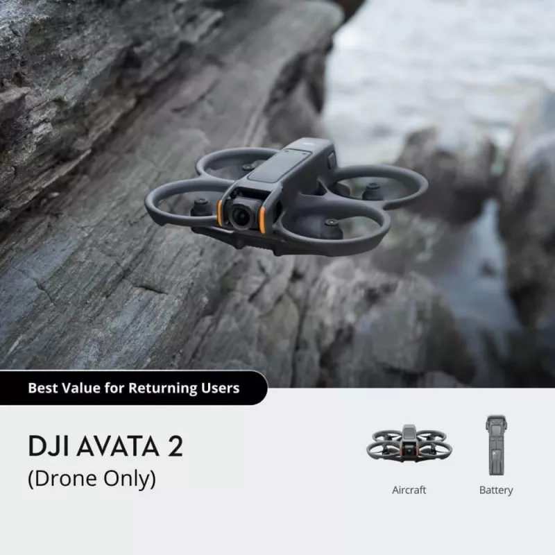 Dronas DJI Avata 2 – 4 rotoriai, juodas (be akinių ir nuotolinio valdymo pulto)