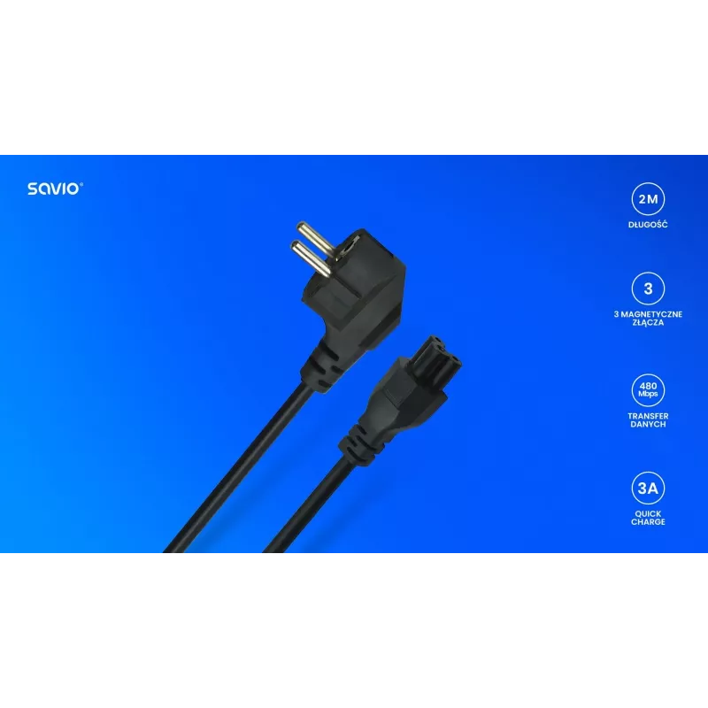 Maitinimo kabelis Savio Strom IEC 60320 C5 CEE 7/7 3m juodas C5 mova