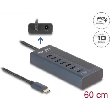 DeLOCK USB Hub 3.2 Gen 1 Type-C 7 prievadų 10000 Mbit/s Mėlyna 64288