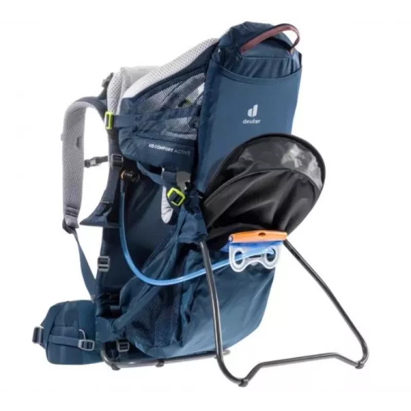 Nešiojama kuprinė vaikui DEUTER Kid Comfort Active mėlyna, poliamidas, iki 22 kg, saulės stogelis, pėdų atrama, VariQuick, Lite Air