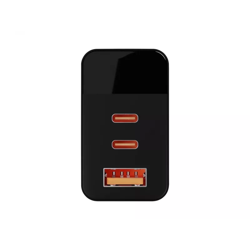 LCD sieninis įkroviklis su USB lizdu ir 2x USB-C PD 65W GAN, juodas, su vatmetru