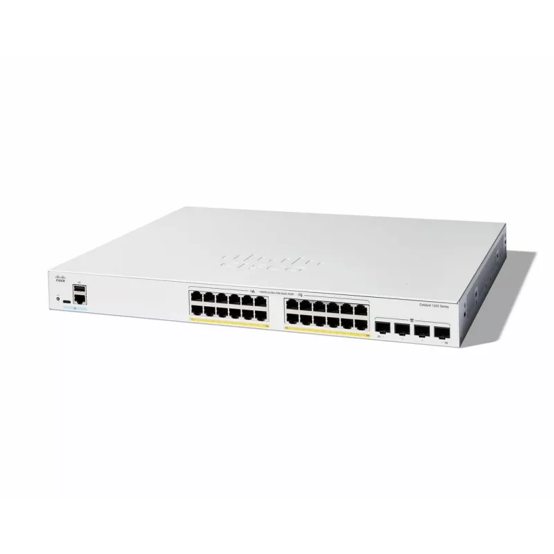 Cisco Catalyst 1200-24FP-4G Smart Switch, 24 prievadai GE, Full PoE, 4x1GE SFP, ribota viso gyvenimo apsauga (C1200-24FP-4G)