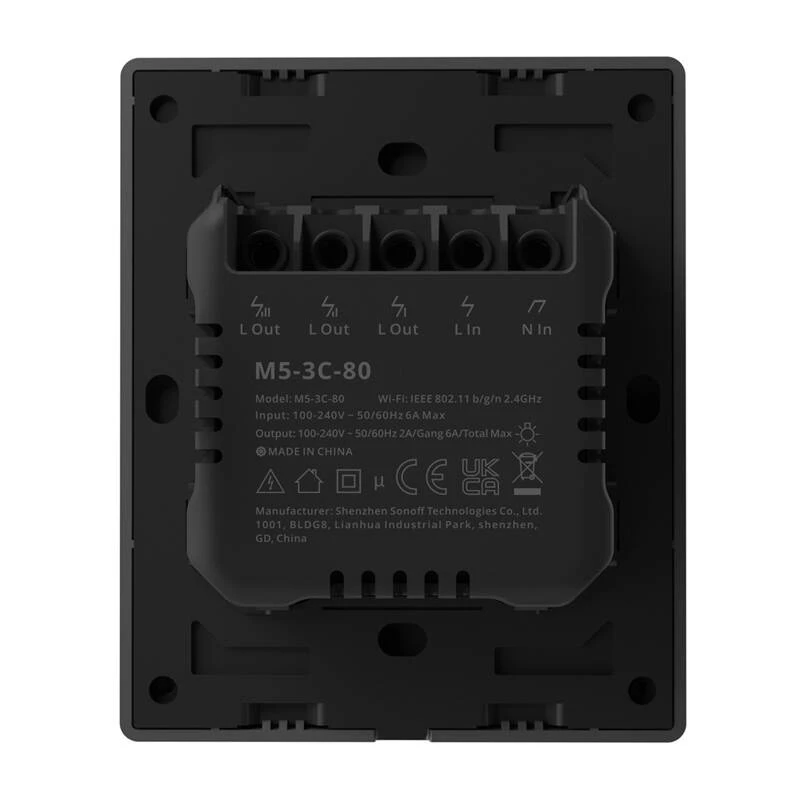 Sonoff M5-3C-80 Wi‑Fi išmanusis sieninis jungiklis, 3 mygtukai