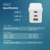 Sieninis įkroviklis DIGITUS DA-10303 67W GaN, 2× USB-C + 1× USB-A, 100–240 V, baltas