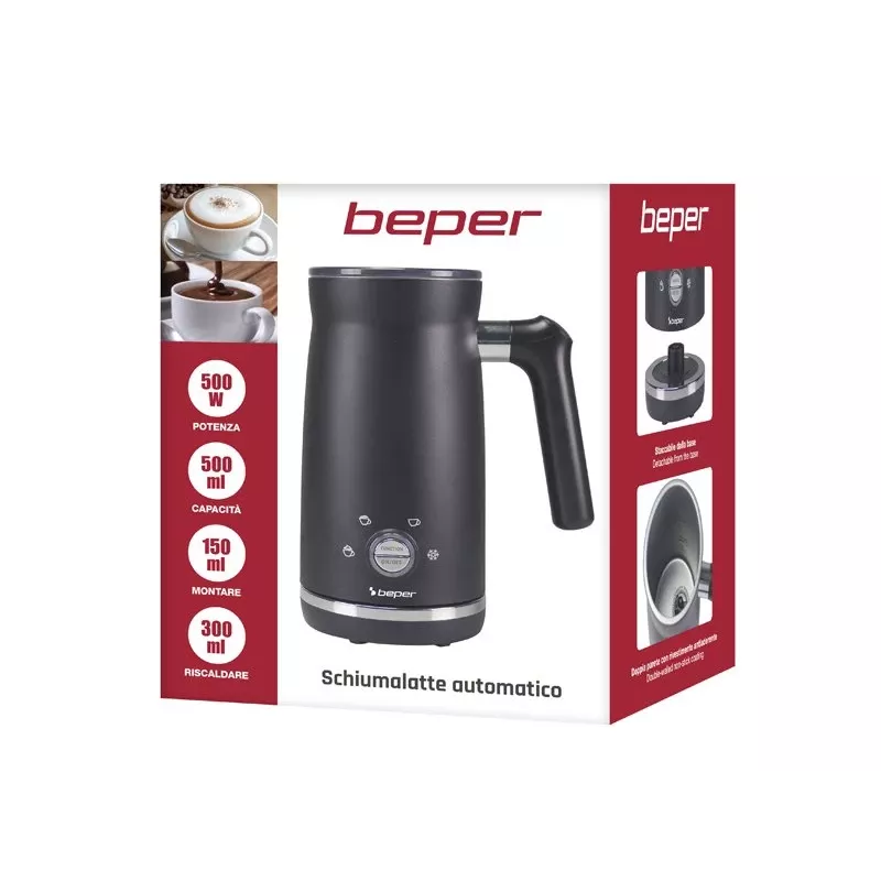 Beper P101CAF001 elektrinis pieno putų plaktuvas, 500 W, 0,5 l, juodos spalvos