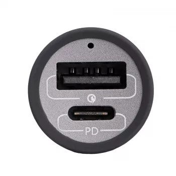 Akyga AK-CH-26 GaN automobilinis įkroviklis 12/24 V, 100 W, USB-C PD 3.0 + USB-A QC 3.0, pilkas