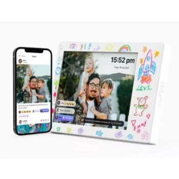 Skaitmeninis nuotraukų rėmelis InLine myFirst Doodle 9 colių (22,9 cm) IPS jutiklinis ekranas Wi‑Fi 32 GB vidinė atmintis, 1 GB RAM, USB‑C, MicroSD palaikymas — Baltas
