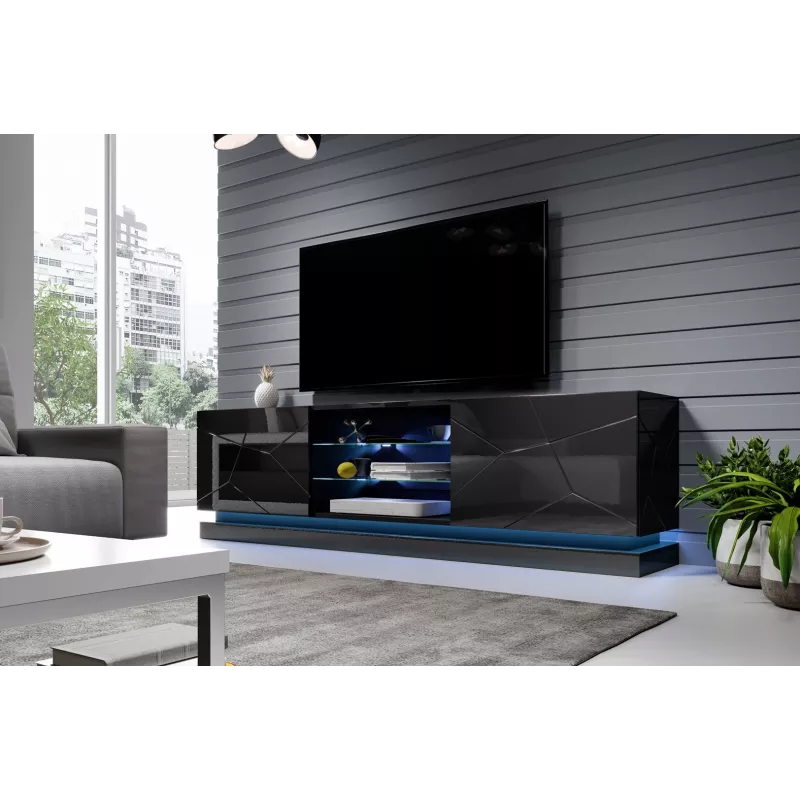 Cama TV spintelė QIU 200 MDF juodas blizgus/juodas blizgus