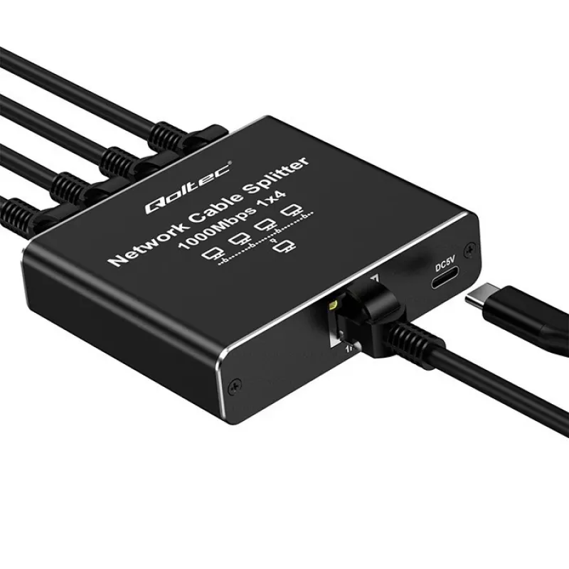 Ethernet mini jungiklis QOLTEC 52293 1x4 RJ45, 1 įėjimas 4 išėjimai, nevaldomas tinklo skirstytuvas