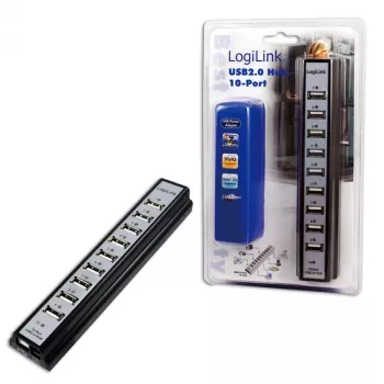 LogiLink UA0096 USB 2.0 mazgas 10 prievadų juodas